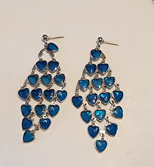 Blue dangle hearts earrings