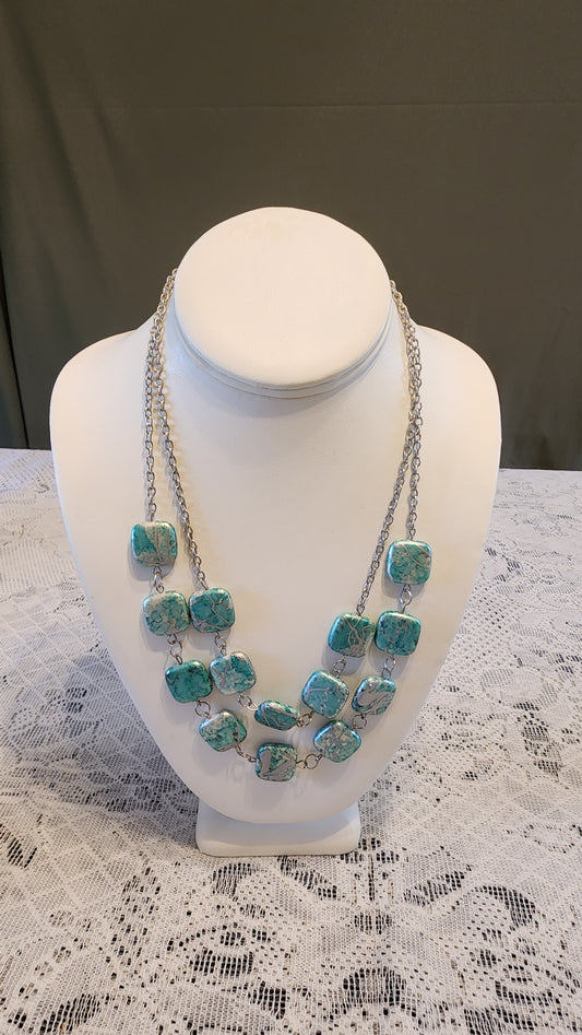 Blue double chain necklace