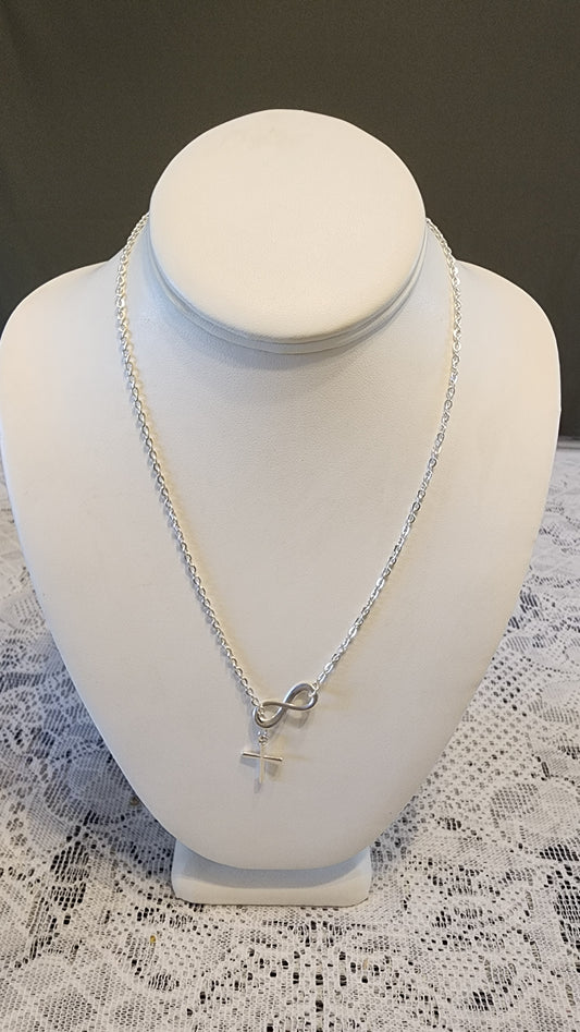 Cross Silver tone chain necklace