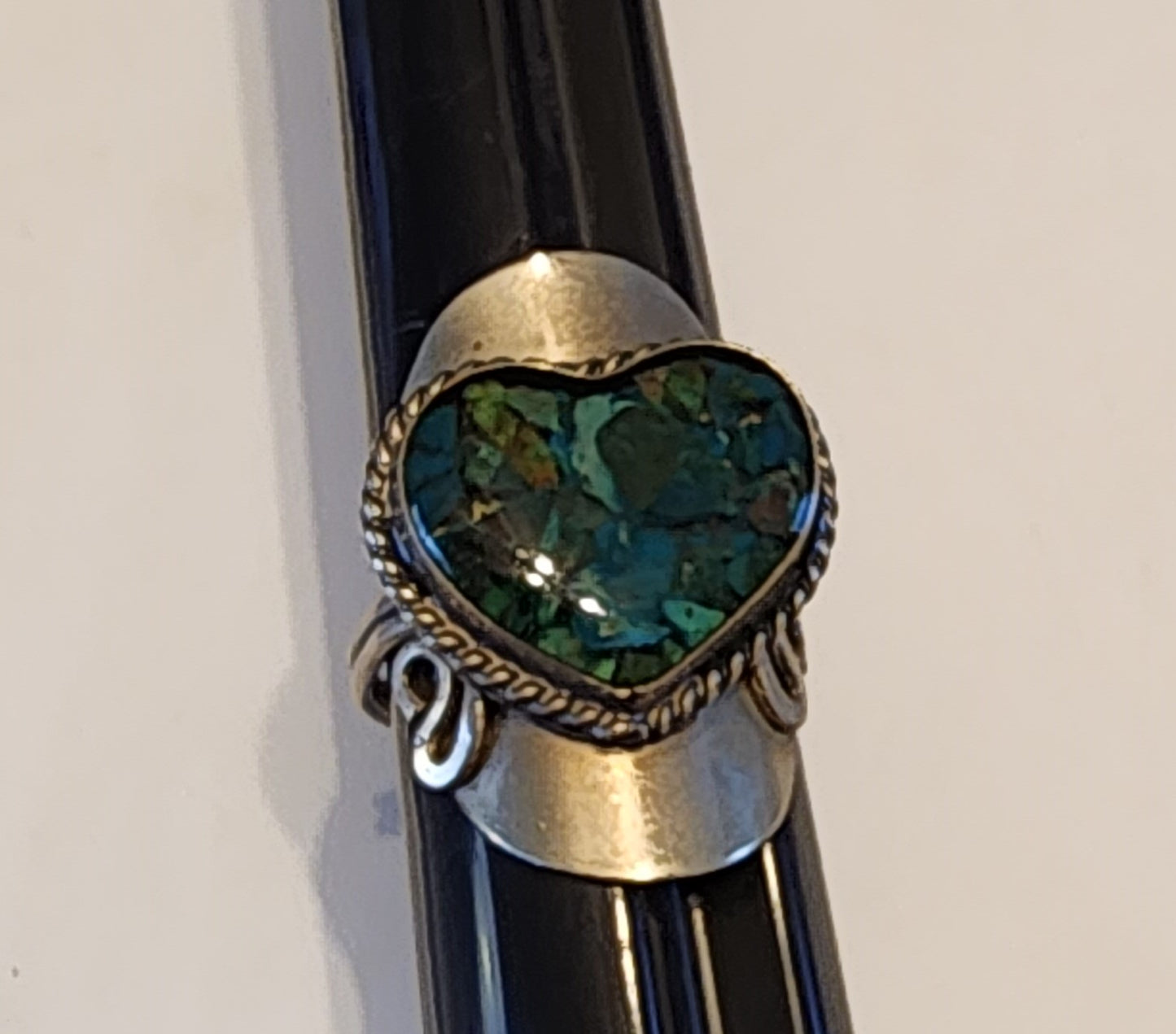 Silver tone adjustable Turquoise heart ring