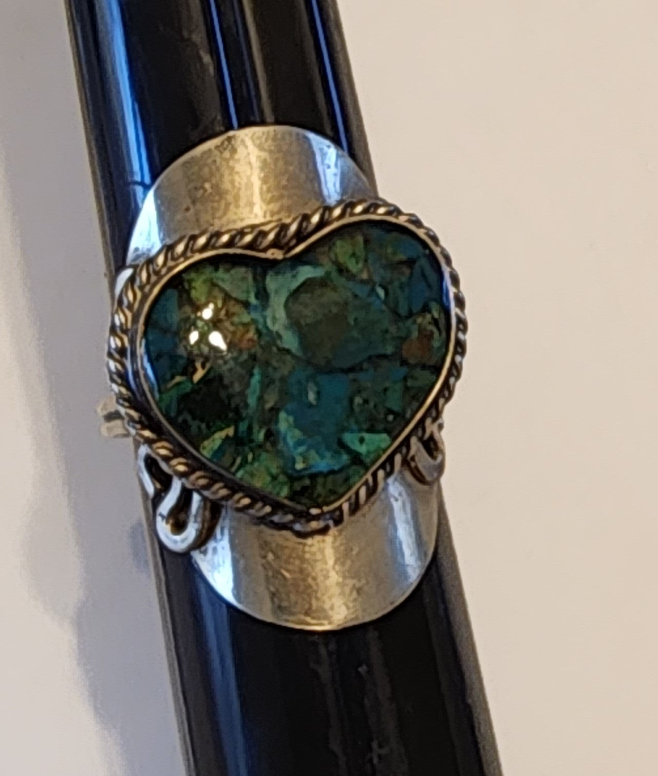 Silver tone adjustable Turquoise heart ring