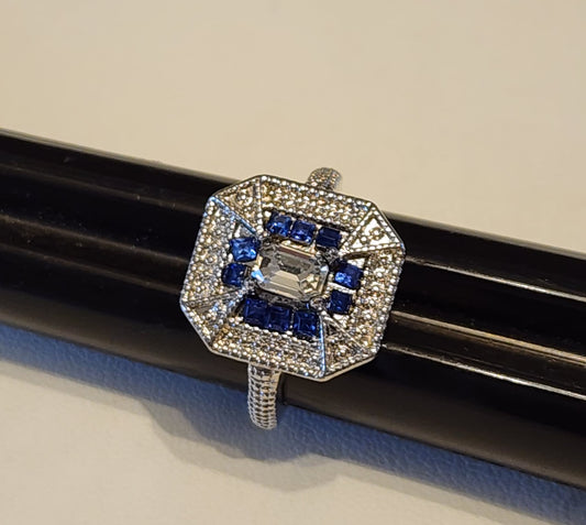 Blue clear rhinestone ring