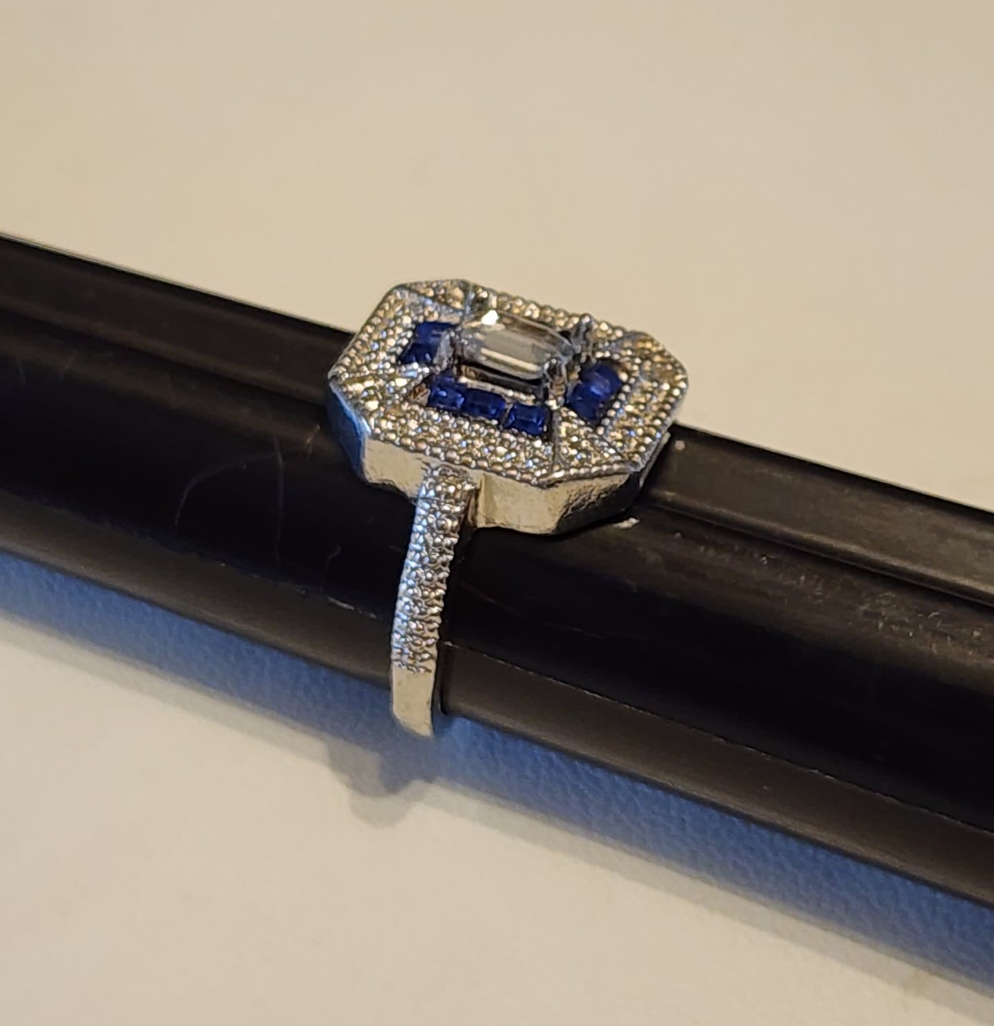 Blue clear rhinestone ring