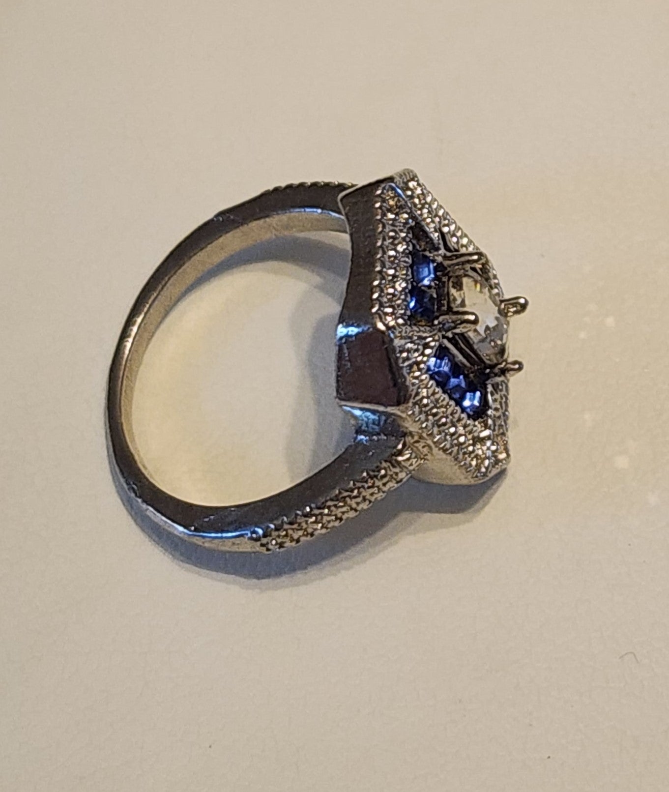 Blue clear rhinestone ring