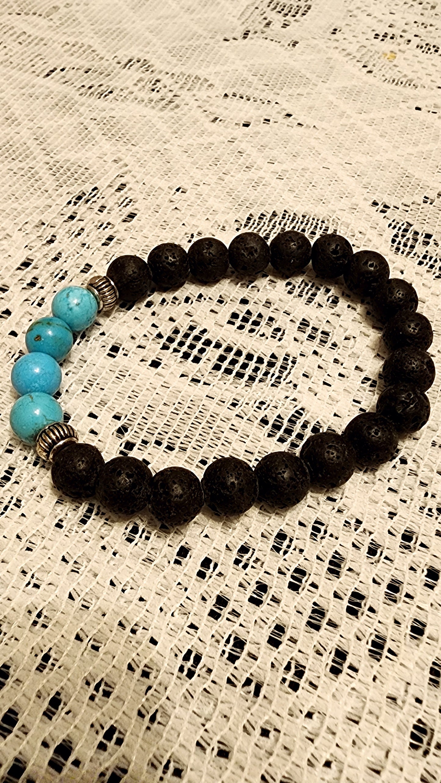 Black Lava Blue beaded stretch bracelet