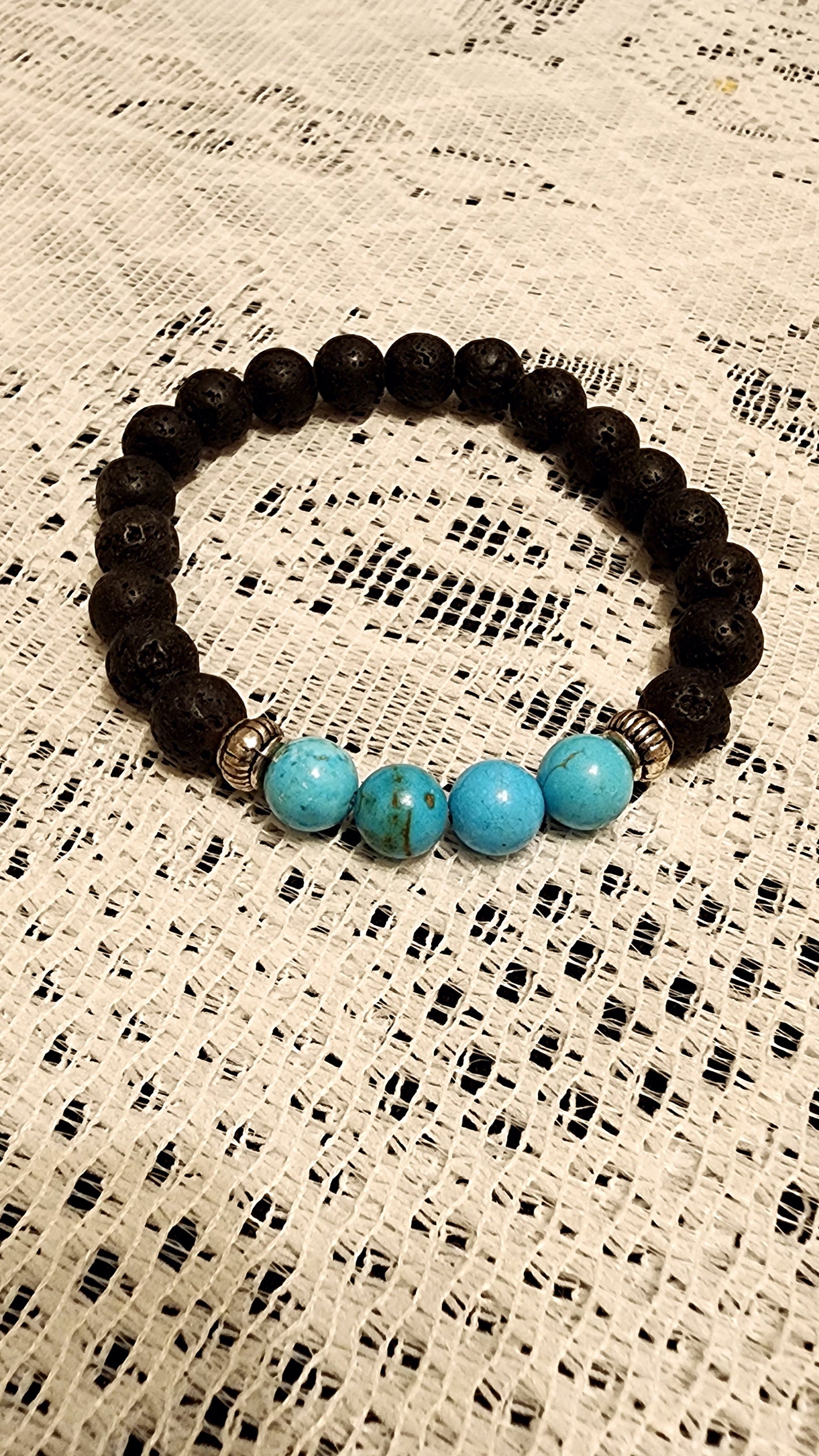 Black Lava Blue beaded stretch bracelet