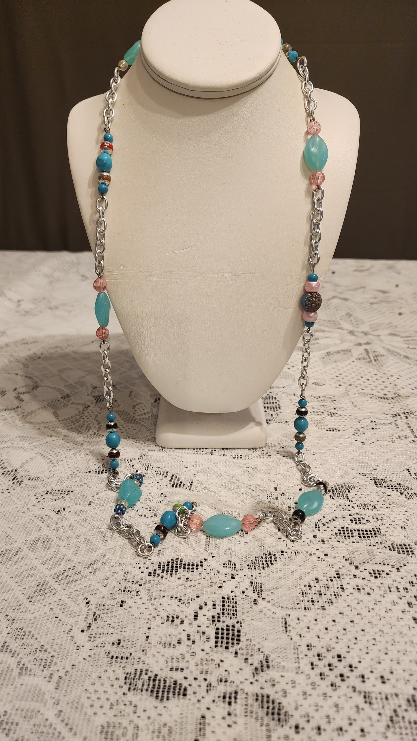 Blue Pink beaded  necklace