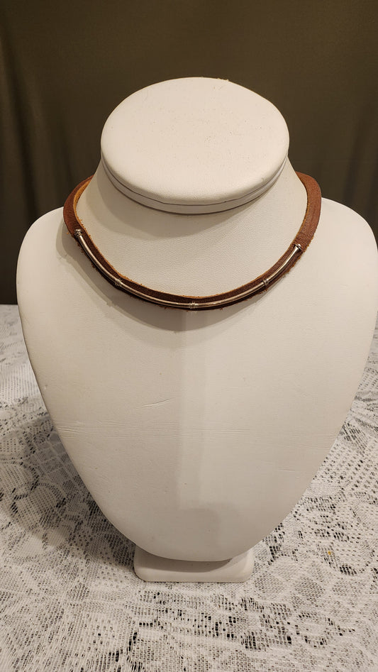 925 Silver leather cord choker necklace