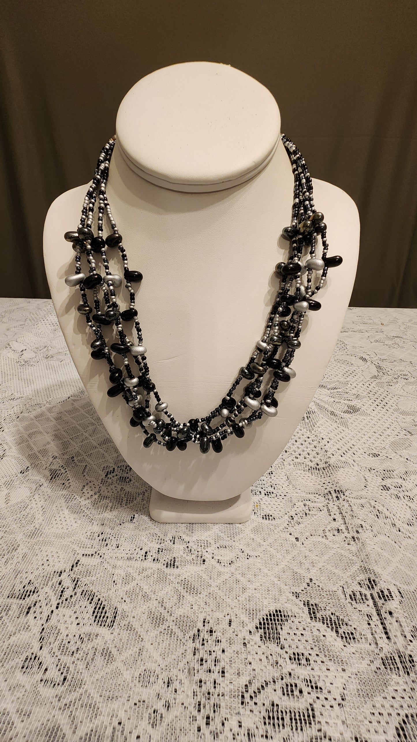 Black Grey beaded multi strand necklace