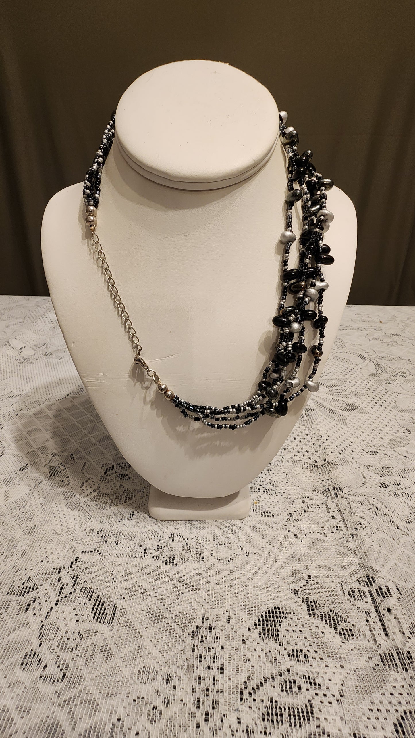 Black Grey beaded multi strand necklace