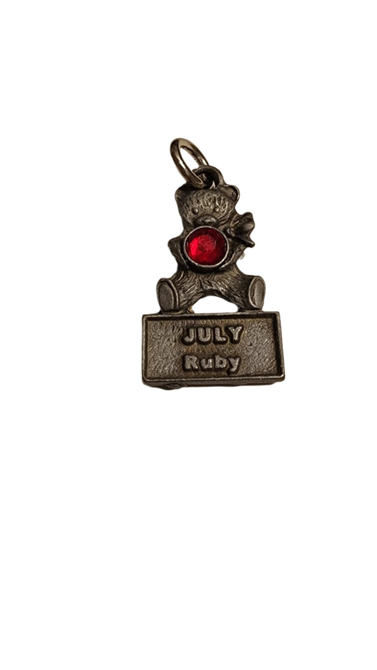 July Ruby teddy bear pendant